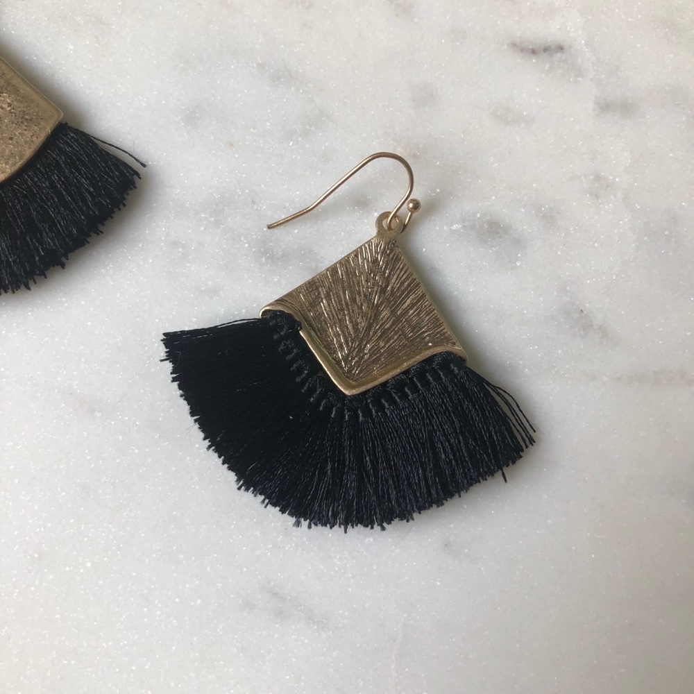 The Julia - Gold Drop Earrings with Fringe - Picture 2 of 4